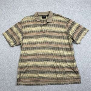 Vintage Izod Golf Polo Shirt Men's Large Patterned Stripe Mercerized Cotton EUC